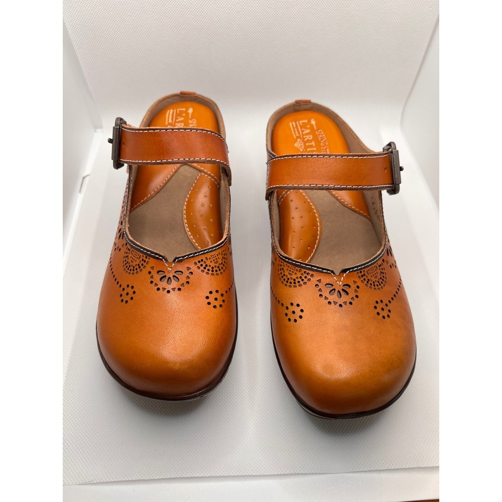 Spring Step L'Artiste Aneria Mules Womens 38 Camel NWOB Leather Clogs Perforated
